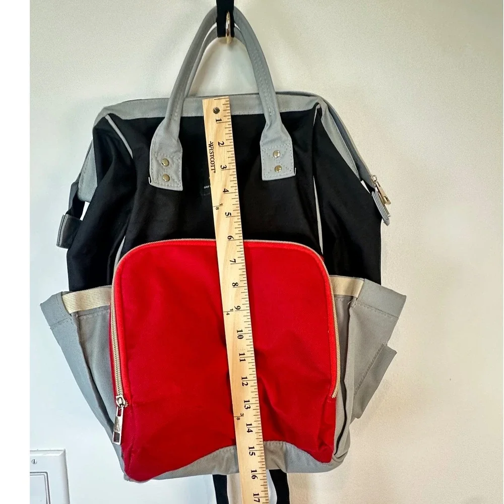 Land Diaper Bag Backpack Women OS‎ Black Red Grey Canvas Chic Mom Travel Utility